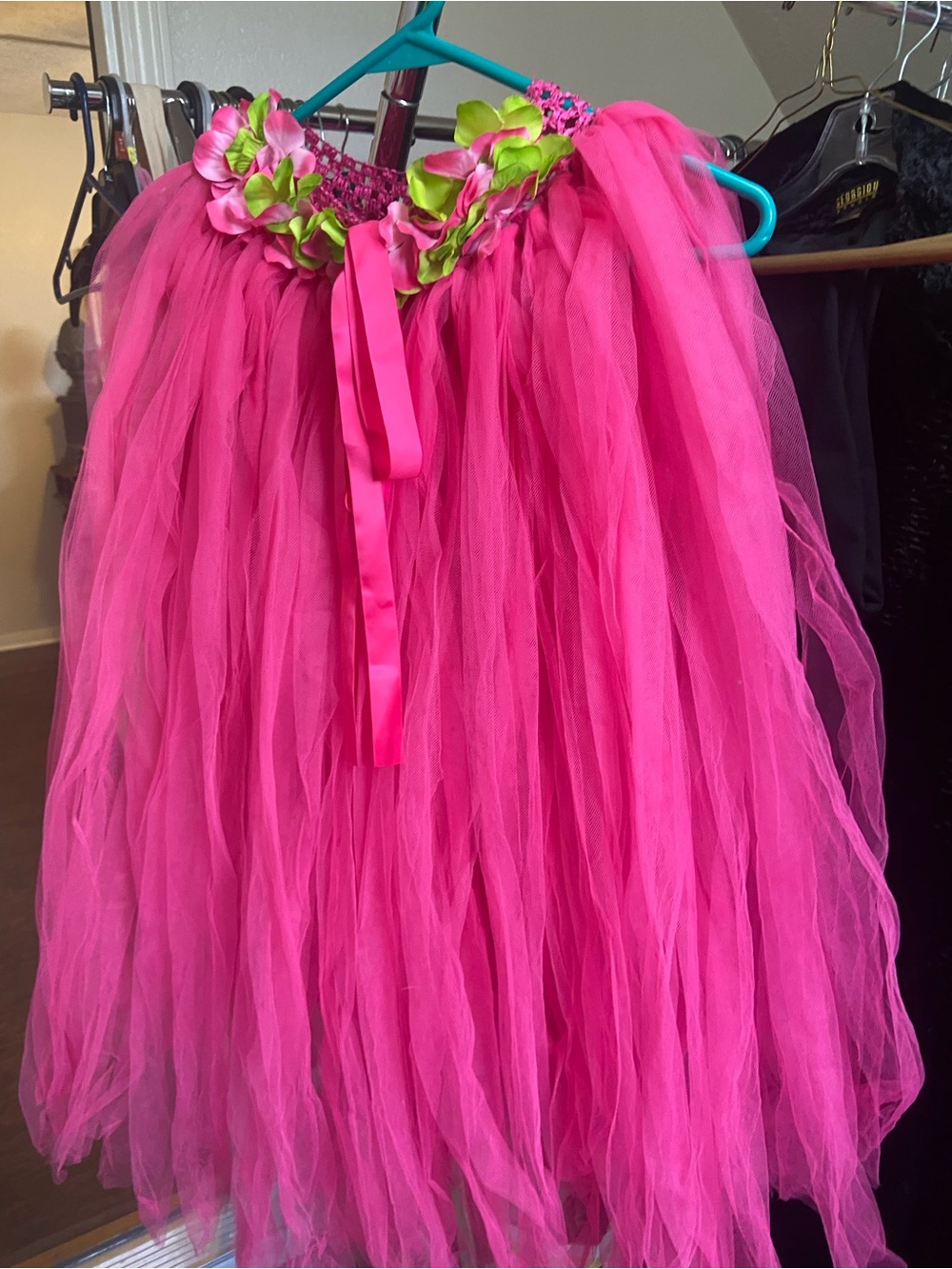 Girls' Hot Pink Tulle Floral Waist Skirt